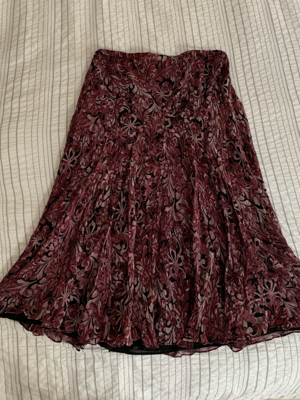 Silk Purple Floral A-Line Midi Skirt